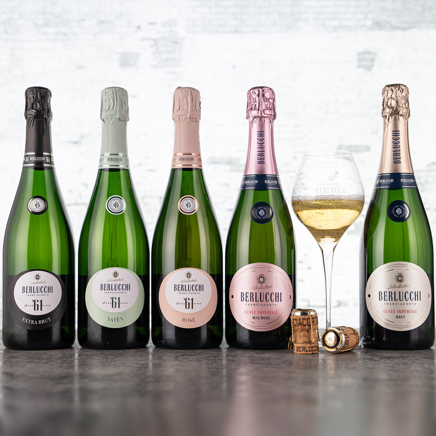 Probierpaket Berlucchi Franciacorta aus der Lombardei (5 x 0,75l plus Berlucchi Glas)