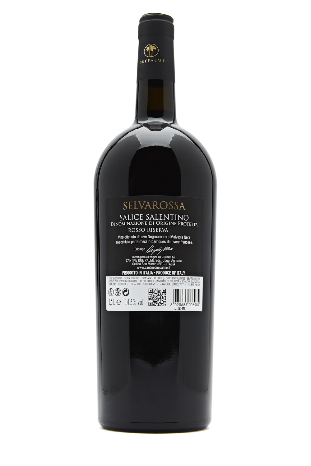Cantine Due Palme Selvarossa Salice Salentino Riserva DOP 2016 Doppelmagnum mit Holzkiste
