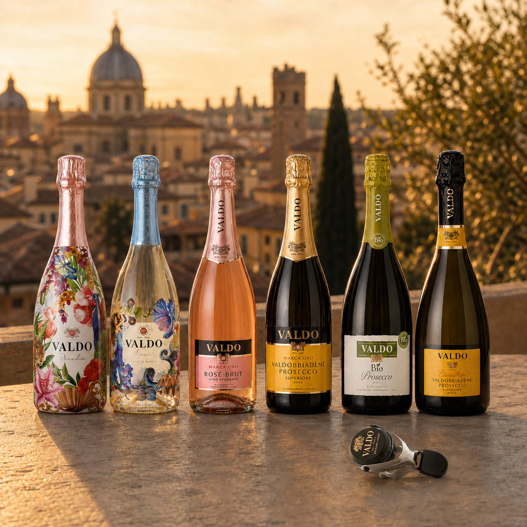 Probierpaket Valdo Prosecco aus Venetien (6 x 0,75l) mit Valdo Flaschenverschluss