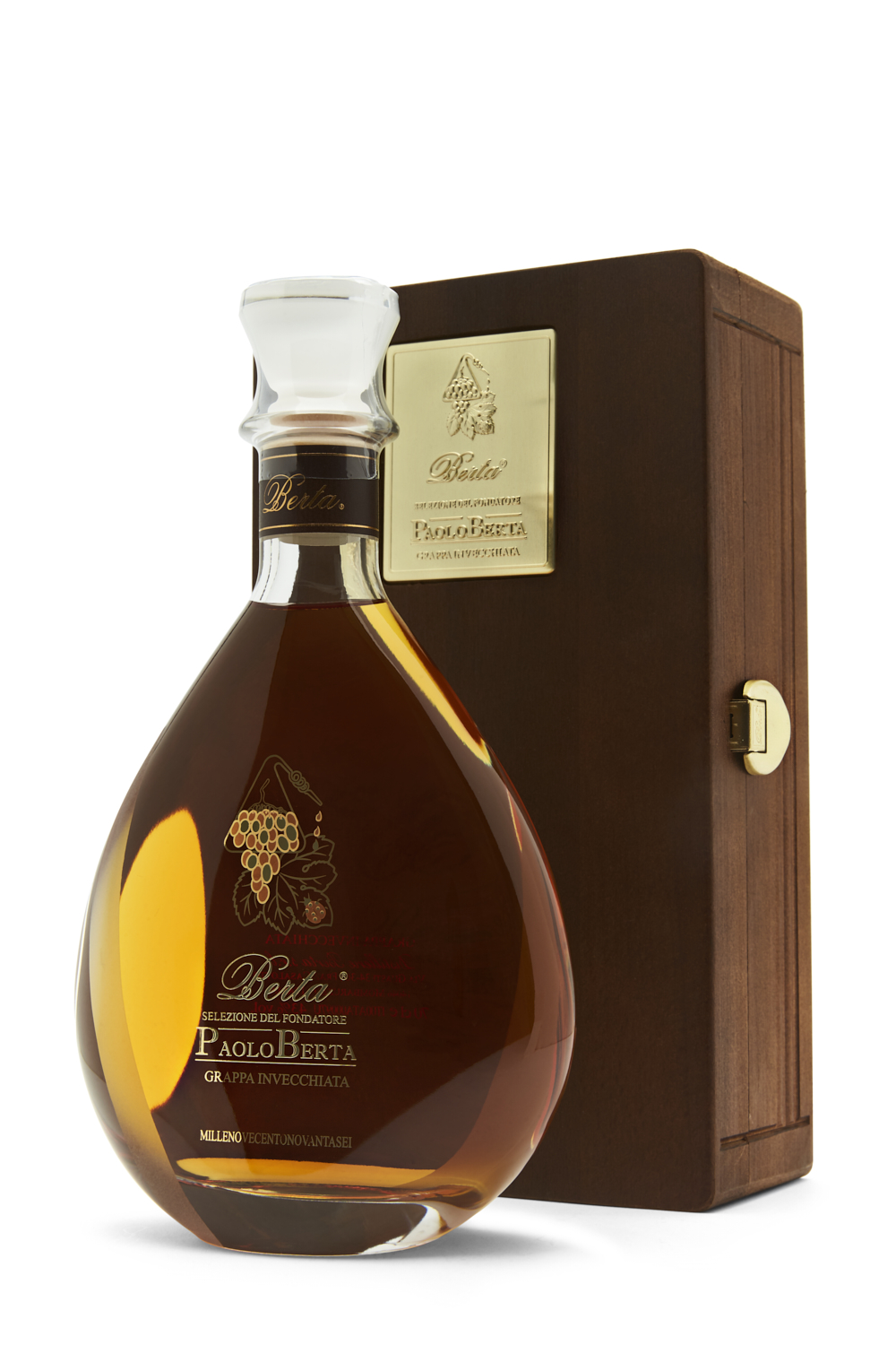 Berta Grappa Riserva Paolo Berta Selezione del Fondatore 2004 mit Holzkiste