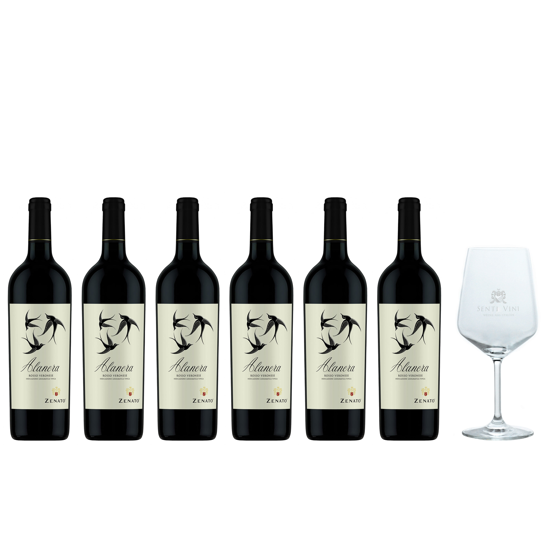 Sparpaket Zenato Alanera Rosso Veneto IGT 2019 (6 x 0,75l) mit Spiegelau  Senti Vini Weinglas | Online kaufen bei Senti Vini - Weine aus Italien