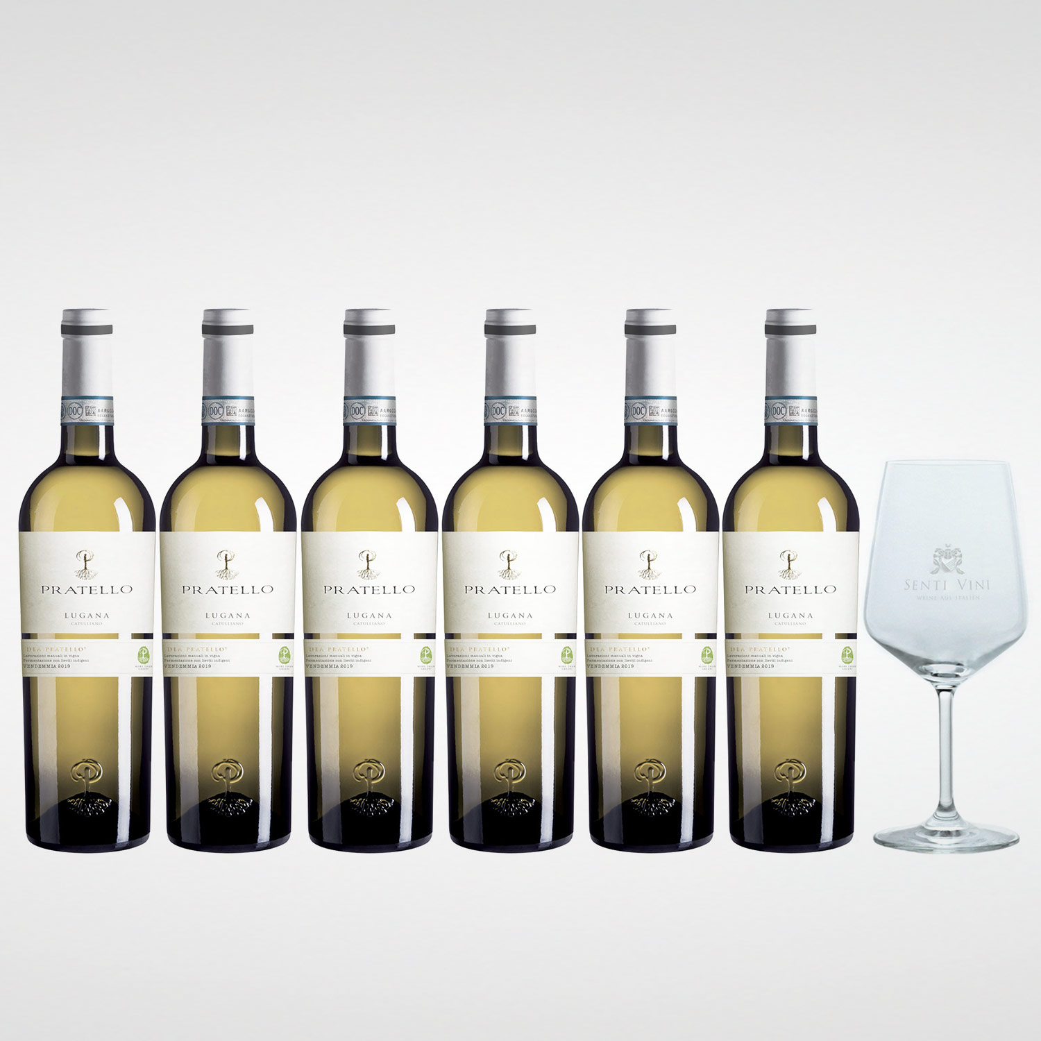 Sparpaket Pratello Lugana Catulliano DOC 2022 (6 x 0,75l) mit Spiegelau  Senti Vini Weinglas | Online kaufen bei Senti Vini - Weine aus Italien