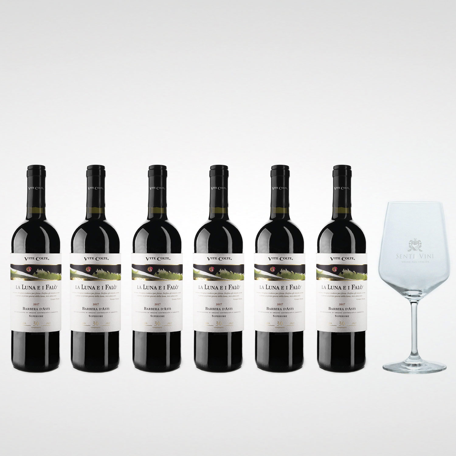 Sparpaket Vite Colte La Luna e i Falò Barbera d´Asti DOCG 2021 (6 x 0,75l)  mit Spiegelau Senti Vini Weinglas | Online kaufen bei Senti Vini - Weine  aus Italien