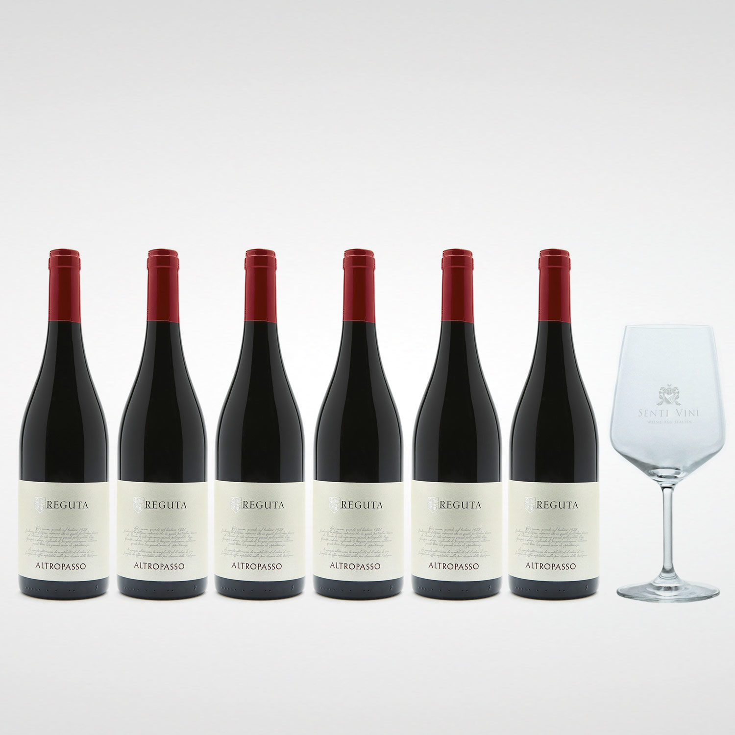Sparpaket Reguta Giuseppe e Luigi Altropasso Rosso delle Venezie IGP 2020  (6 x 0,75l) mit Spiegelau Senti Vini Weinglas | Online kaufen bei Senti  Vini - Weine aus Italien