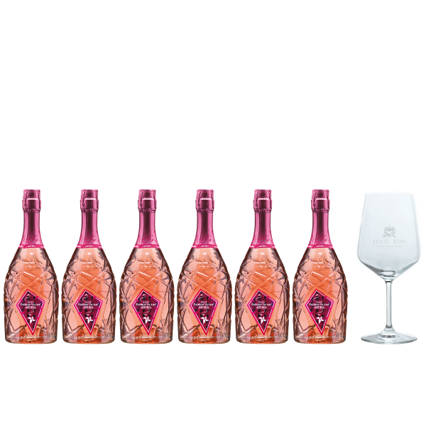 Sparpaket Astoria Fashion Victim Rosé Vino Spumante (6 x 0,75l) mit Spiegelau Senti Vini Weinglas